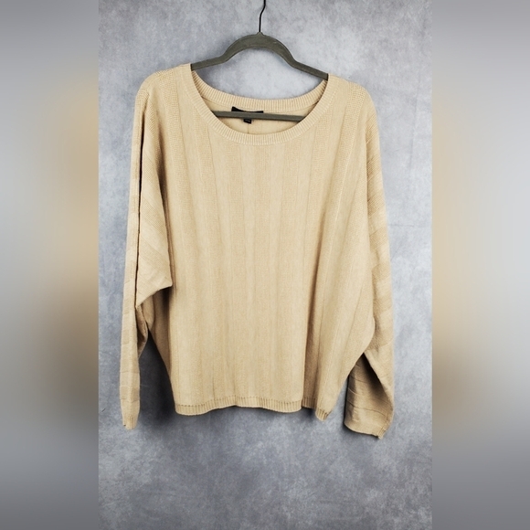 CYRUS Pull-over Beige Boho Batwing Roomy Knit Women's sweater Size L - Picture 2 of 10